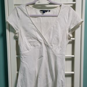 Boden White V-Neck Linen Blouse.  US Size 8